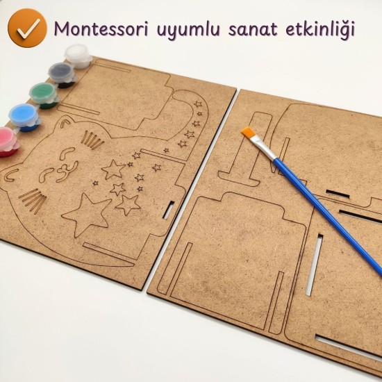 Ahşap Kalemlik Boyama Seti — Kedi Figürlü