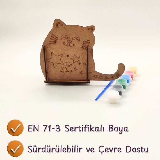 Ahşap Kalemlik Boyama Seti — Kedi Figürlü