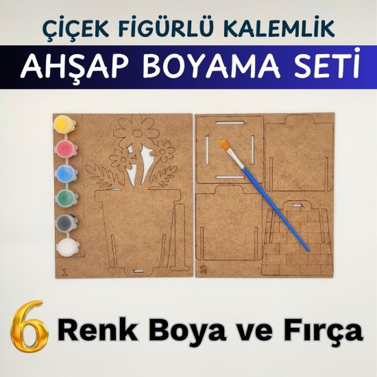 Ahşap Kalemlik Boyama Seti — Çiçek Figürlü