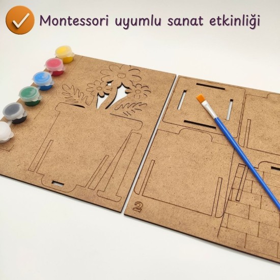 Ahşap Kalemlik Boyama Seti — Çiçek Figürlü