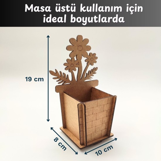 Ahşap Kalemlik Boyama Seti — Çiçek Figürlü